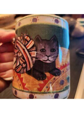 Set Of 3 Ceramic Cat-Themed Coffee Mugs Whimsical Black Kitten Design Colorful